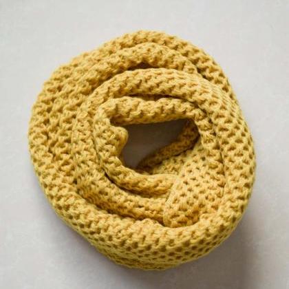 Yellow Hollow Out Knitted Infinity Scarf