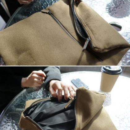 Wool-like Fabric Clutch Handbag