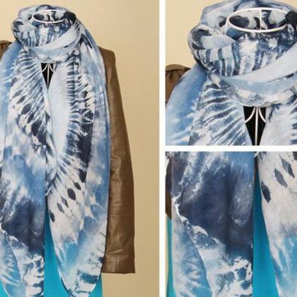 Unisex Chinese Ink Painting Scarf Sheer Cotton..
