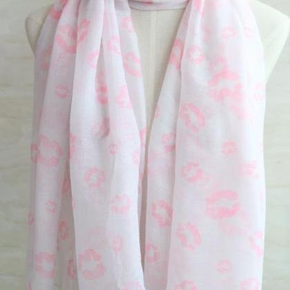 Pink Lips Scarf Cotton Shawl Oversize Wrap Spring..