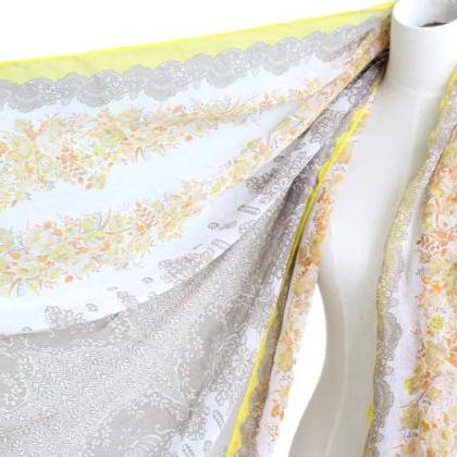 Yellow Sheer Cotton Floral Scarf Shawl Wrap Spring..