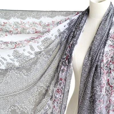 grey sheer cotton floral scarf shawl wrap spring summer oversize scarves 