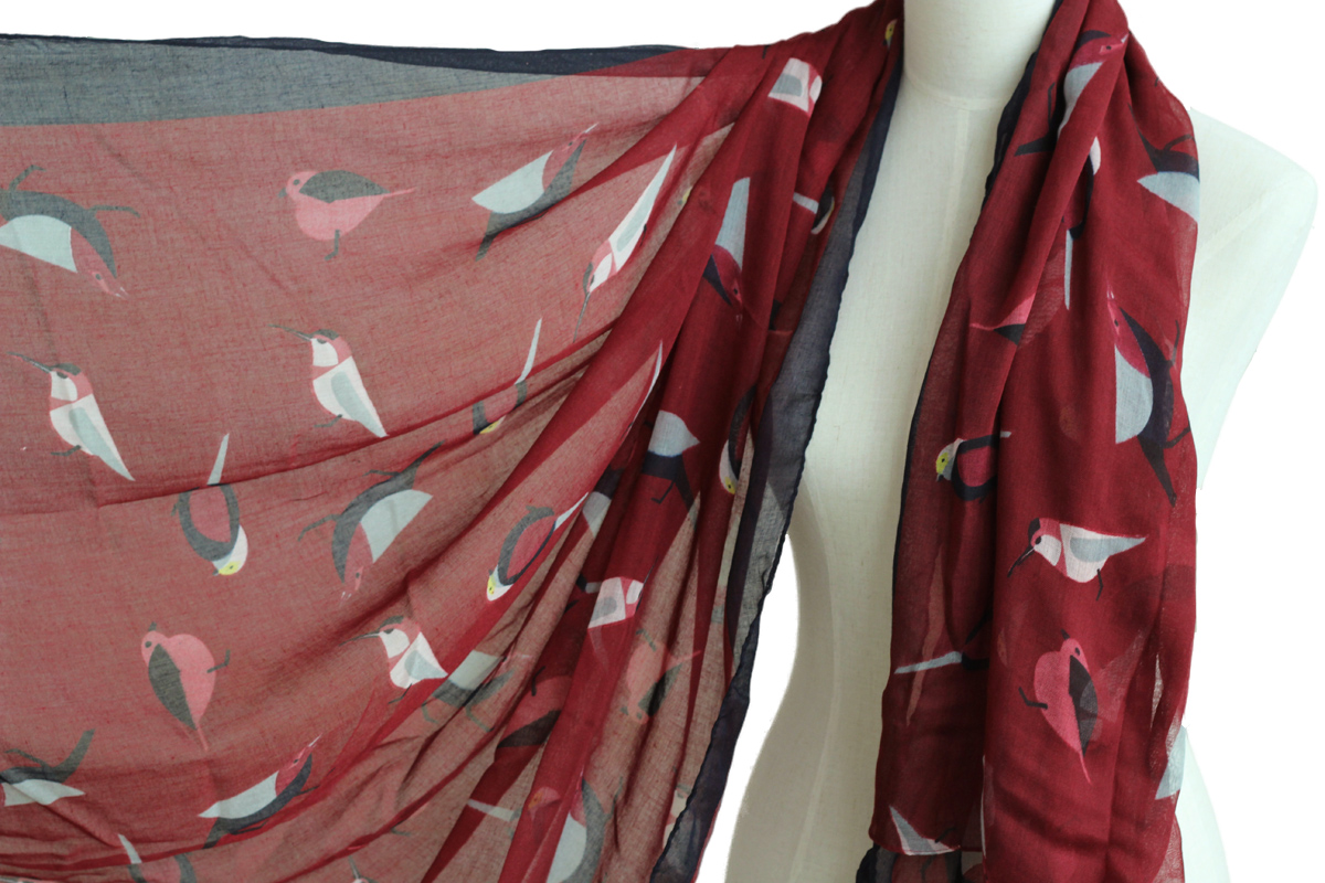 Unisex Maroon Red Birds Scarf Cotton Shawl Oversize Wrap Spring Summer Scarves