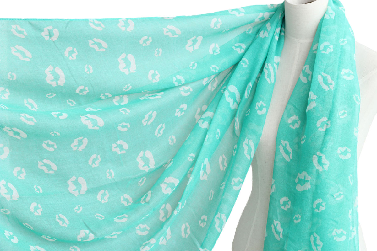 Light Green Lips Scarf Cotton Shawl Oversize Wrap Spring Summer Scarves