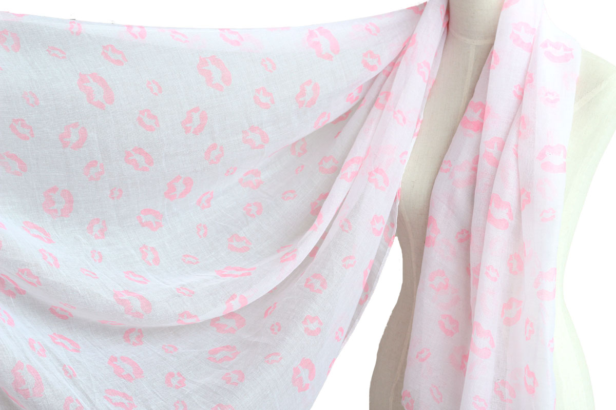 Pink Lips Scarf Cotton Shawl Oversize Wrap Spring Summer Scarves