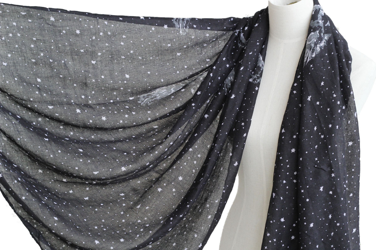 Pegasus Stars Scarf Cotton Shawl Oversize Wrap Spring Summer Scarves Black