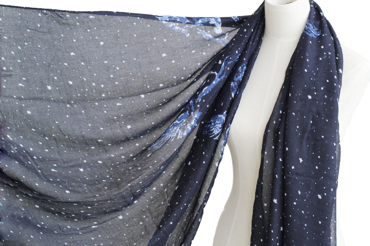 Pegasus Stars Scarf Cotton Shawl Oversize Wrap Spring Summer Scarves Navy Blue